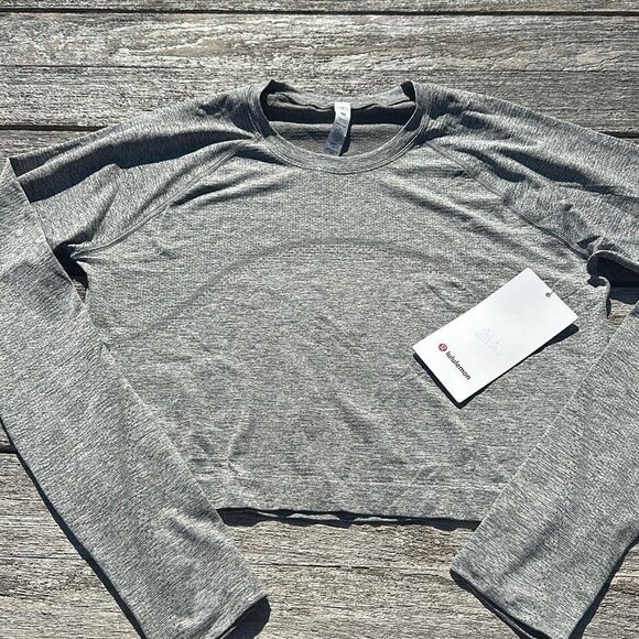 Lululemon Swiftly Tech Cropped Long-Sleeve Shirt 2.0 Slate / White size 12 NWT - Picture 2 of 6